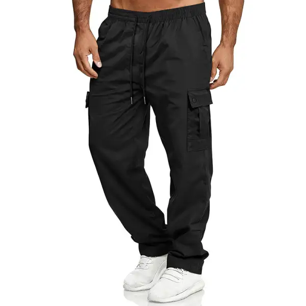 Men's Loose Cargo Pants with Elastic Waistband and Drawstring
