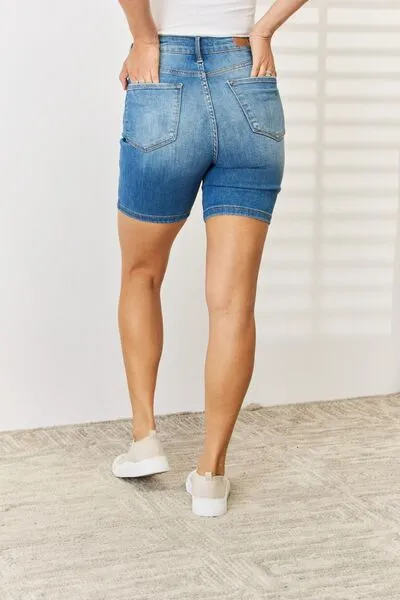 Tummy Control Button Bermuda Shorts Denim Pants