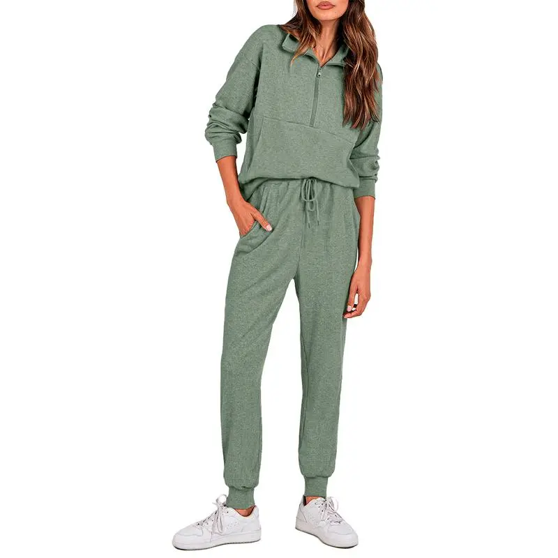 Women'S 2-Piece Sweatpants Set Long Sleeve Half Zip Pullover Sweatshirt & Joggers Pants Comfy Outfits Soft Tracksuit For Yoga Gym Activewear With Front Pocket & Elastic Waistband - Sweatsuit Loose