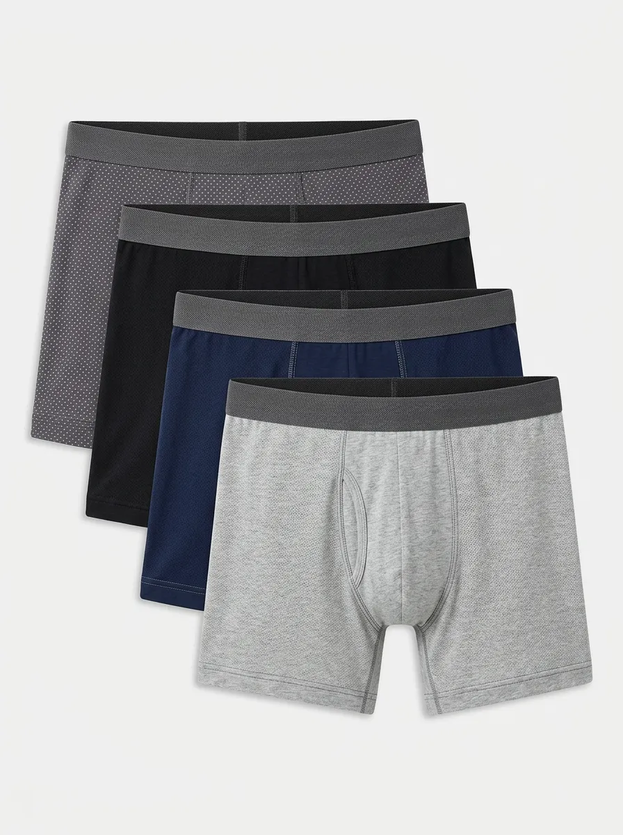 Men's Boxer Briefs Four-Pack with Breathable-Look Cotton Solid