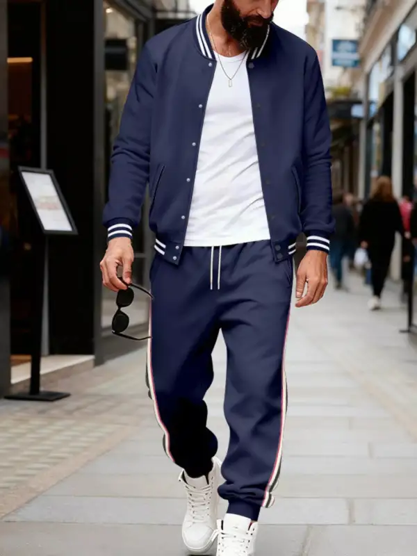 Men's Full Size Striped Snap Down Top and Pants Set