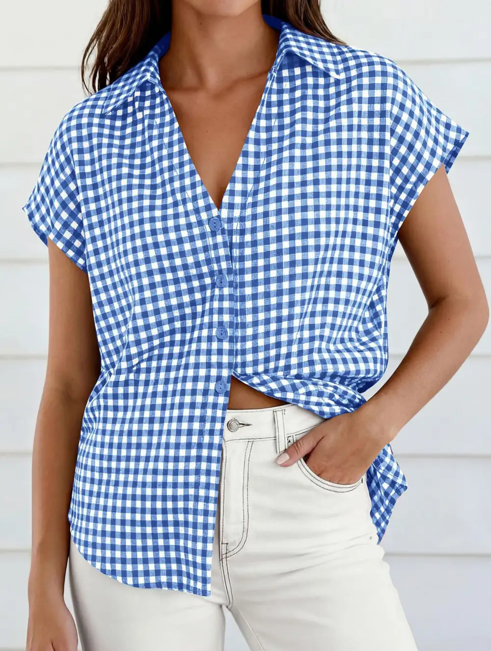 Plaid Button Loose Short Sleeve Shirt