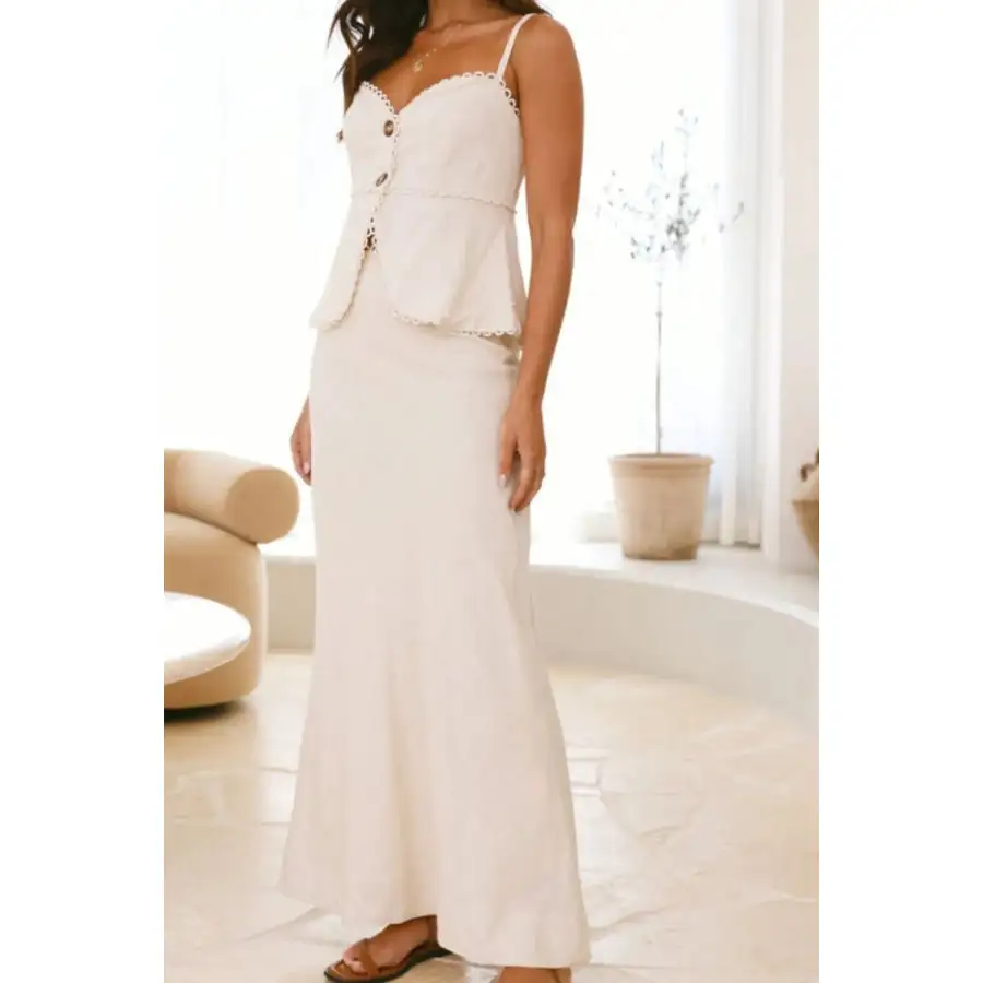 Lace Trim Button Front Cami and Skirt Set