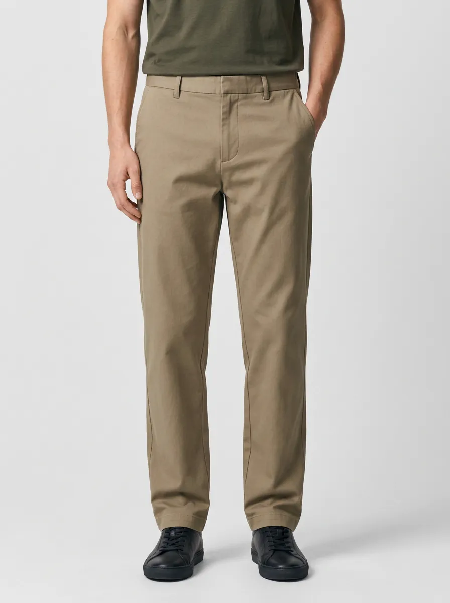 Men's Khaki Cotton Chino Pants for Casual Wear