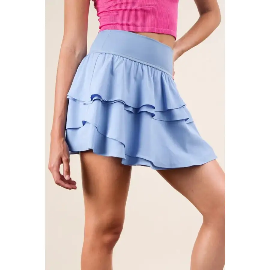 Riffled Tiered Layers Activewear Skirt with Shorts