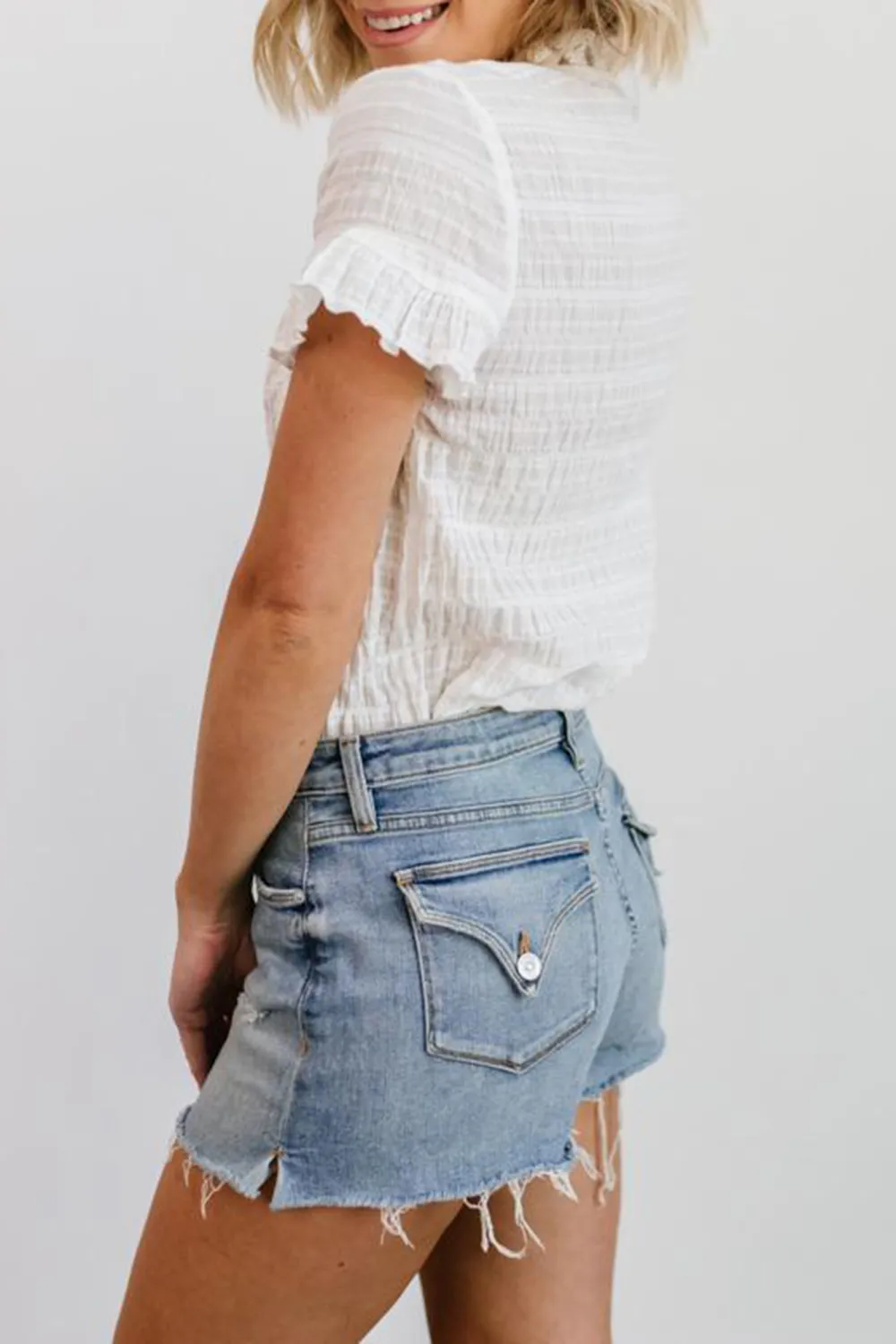 Simple Texture With Lotus Leaf Edge Shirt