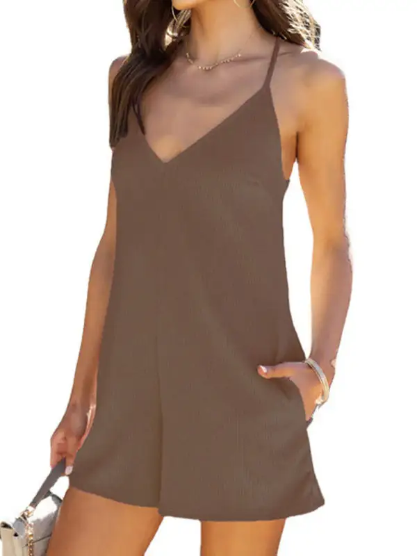 Spaghetti Straps Adjustable Pockets Loose Jumpsuit Accessory