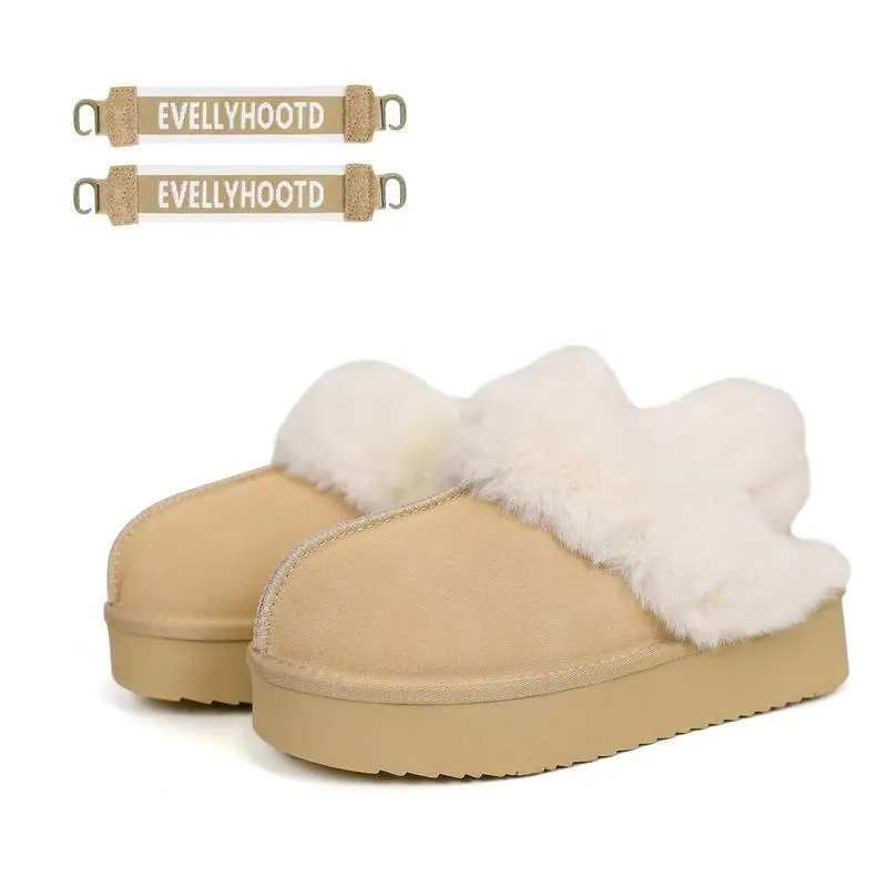 🥿🔥 Limited-Time Offer — 40% OFF! Women’s Chestnut Genuine Leather Platform Slippers with Detachable Ankle Strap & White Fur Lining  3-in-1 Seasonal Comfort