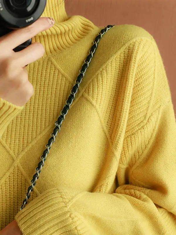 Casual Striped High Neck Long Sleeve Relaxed Fit Sweater
