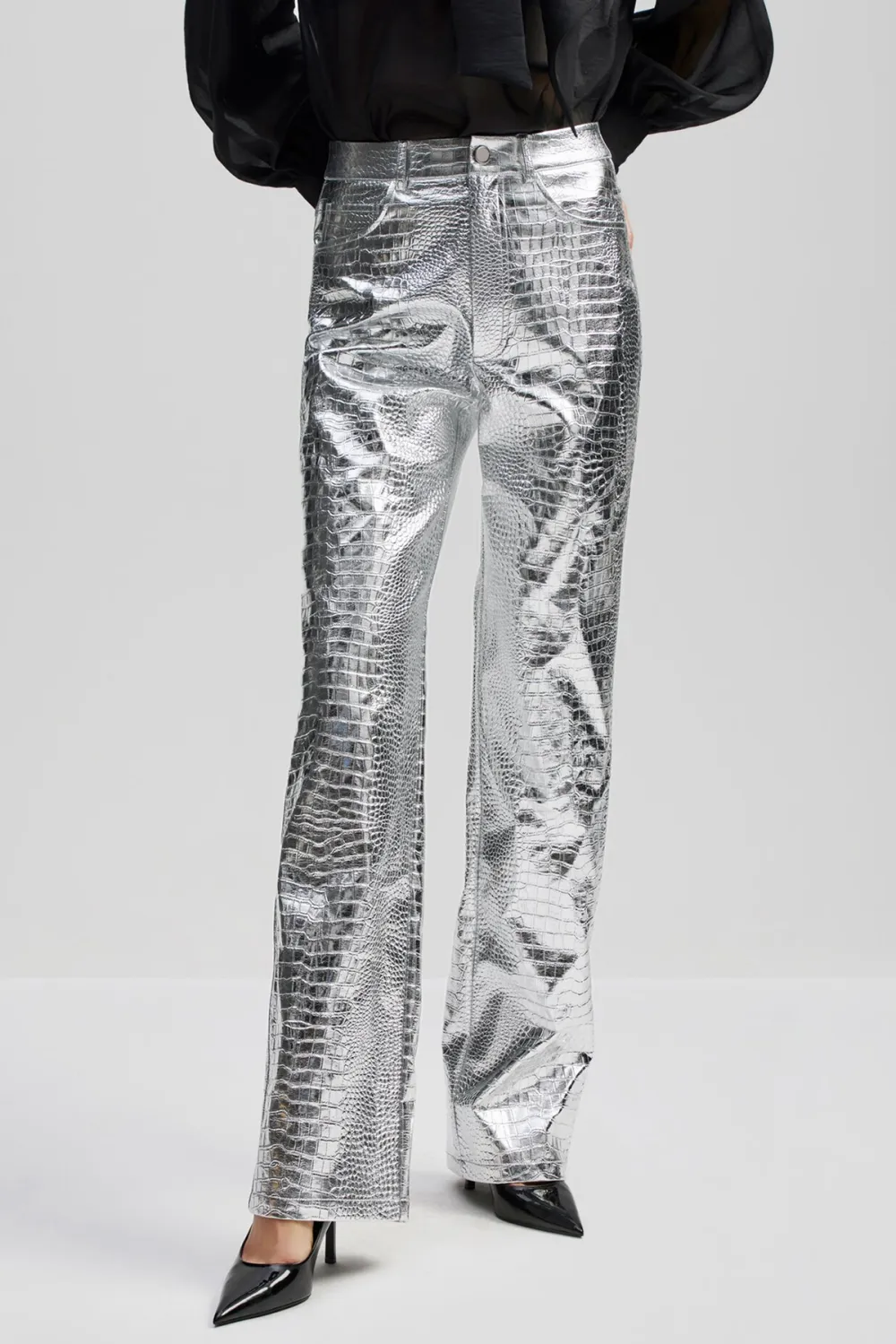Straight Leg Metallic Trousers