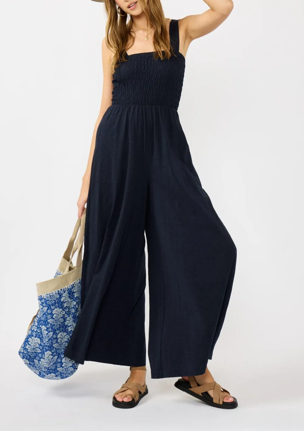 Smocked Wide Leg Jumpsuit