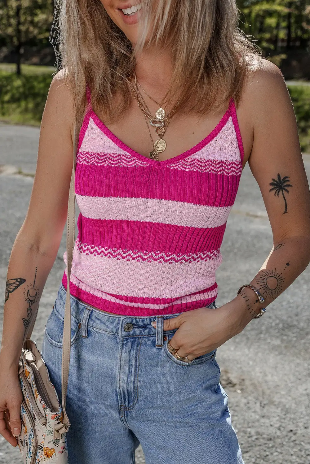 Stripe Spaghetti Strap V-Neck Sweater Vest