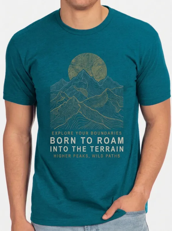 Men's Crewneck Backroad Explorer Hiking Adventure Mountain Topographic Graphic T-Shirt