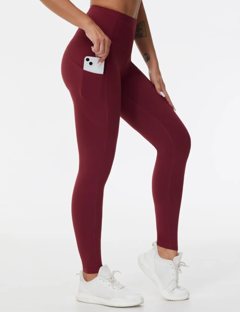 Women's High Waist Stretch Pants - Wine Red