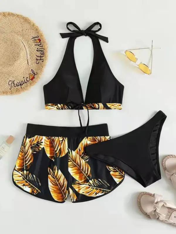 Multi Printed Layered Bikini Swim Set