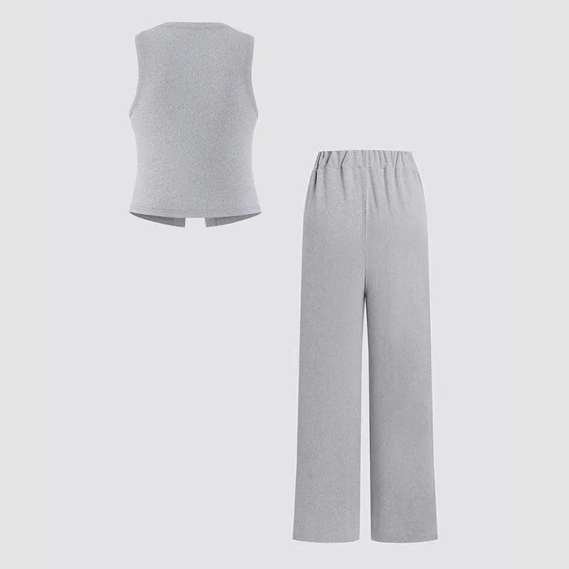 Women'S Knit Button Vest & Pants Set