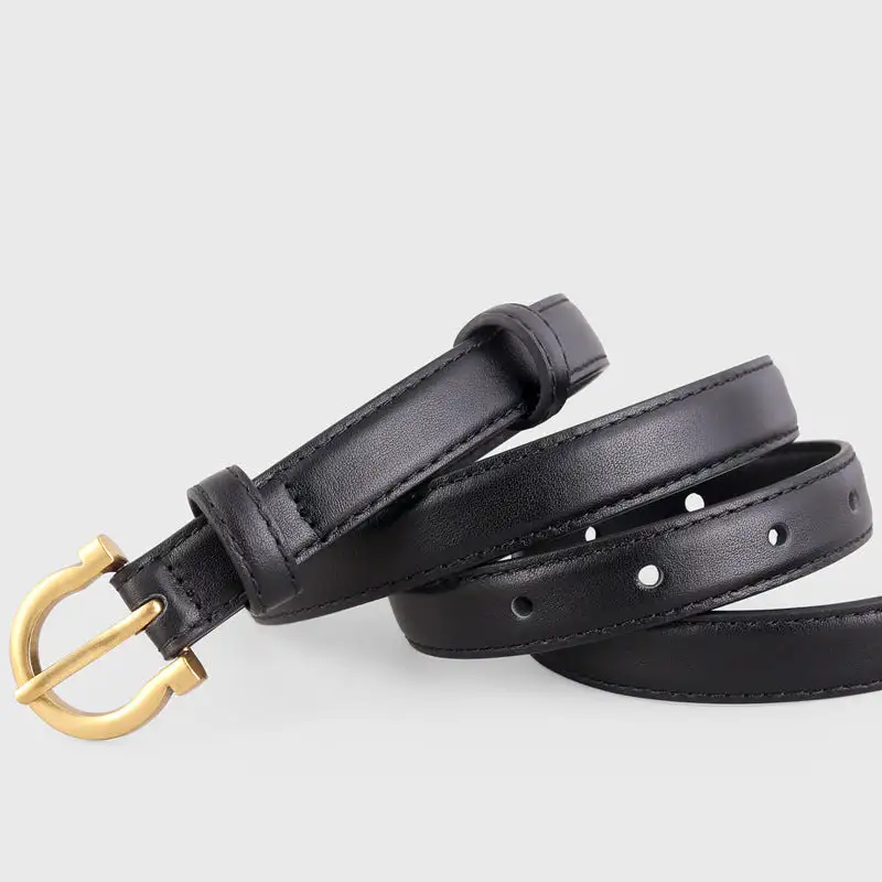 Casual Leather Belt with Golden Buckle
