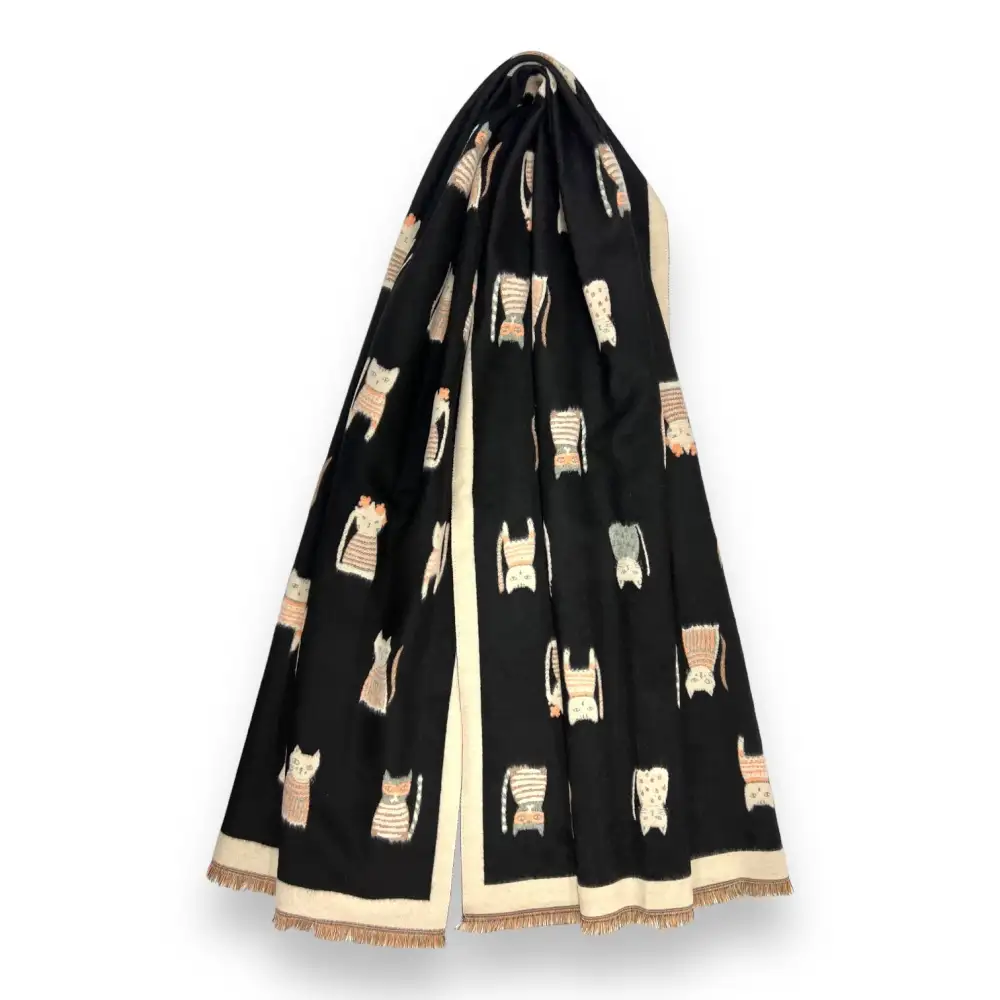Cat Print Wool Blend Scarf