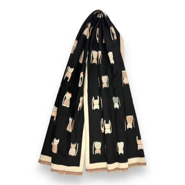 Cat Print Wool Blend Scarf