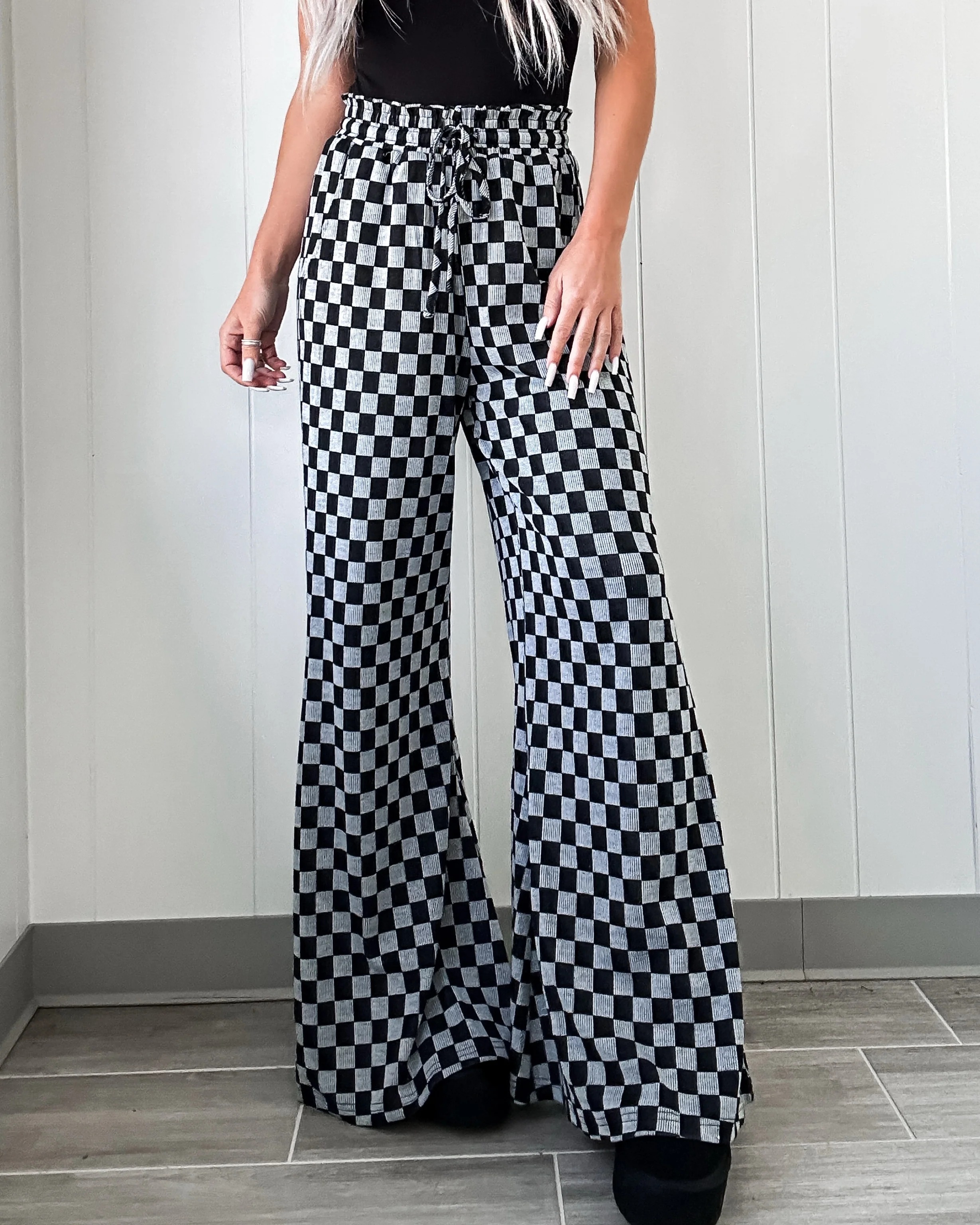 Patch Play Checkered Pants - Black