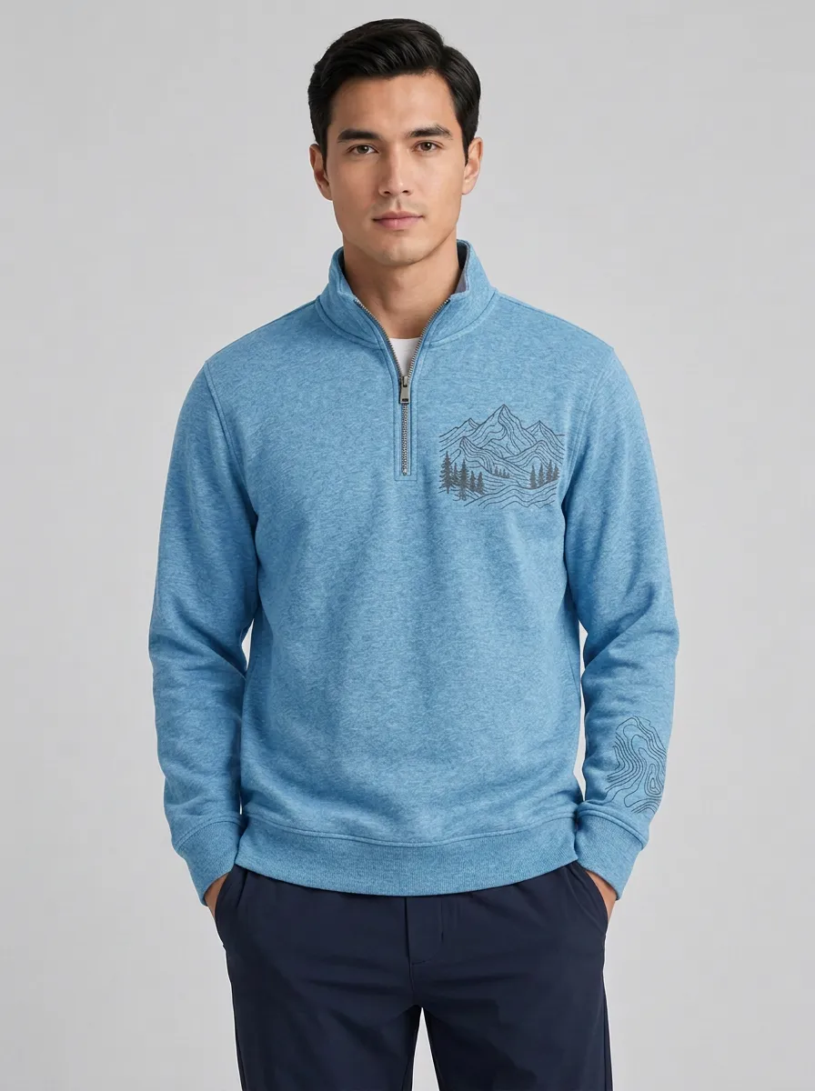 Men's Outdoor Adventure Mountain Forest Printed Quarter Zip Sweatshirt