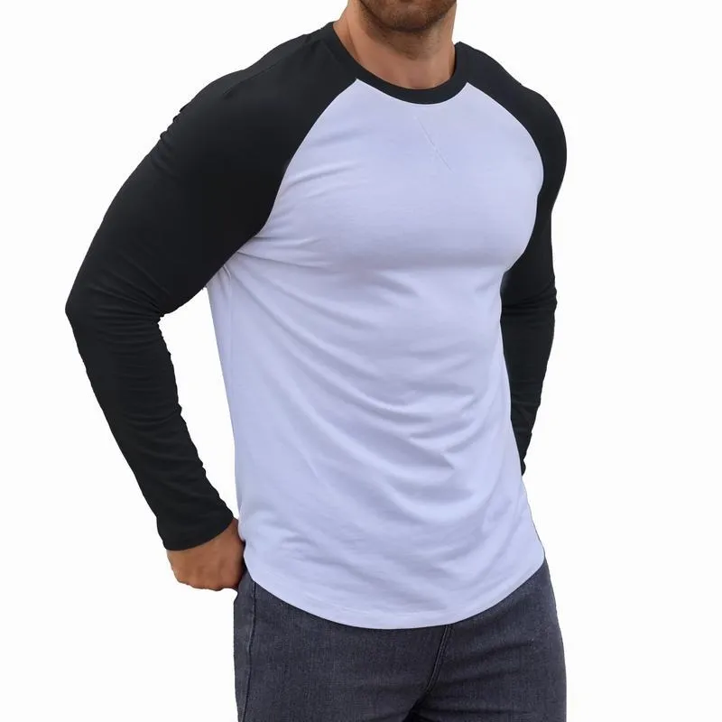Men's long-sleeved color-blocked slim-fit T-shirt