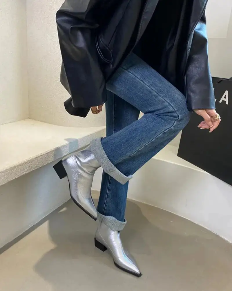 Leather Cowboy Pointed-Toe Knee-High Boots