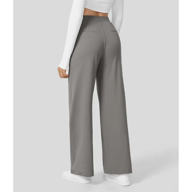 Women‘s Flex High Waisted Plicated Side Pocket Straight Leg Work Pants