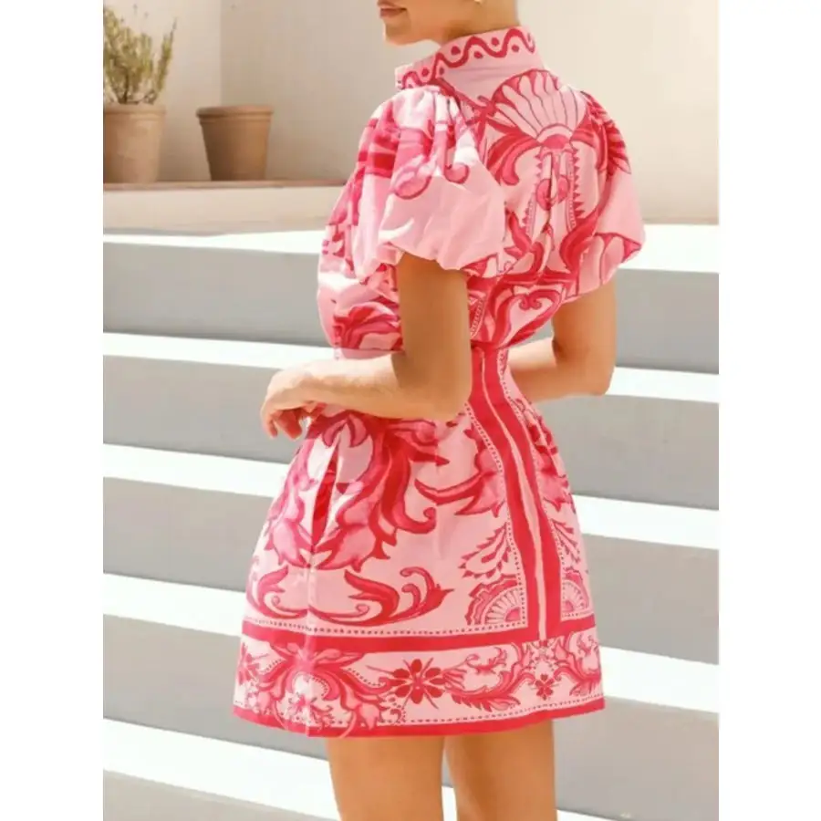Printed Puff Sleeve Top and Skirt Set