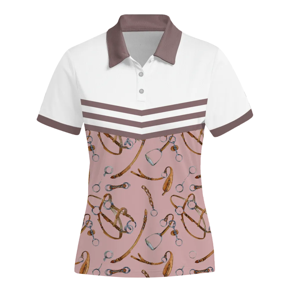 Women's Riding Style Horse Print Casual Short Sleeve POLO Shirt