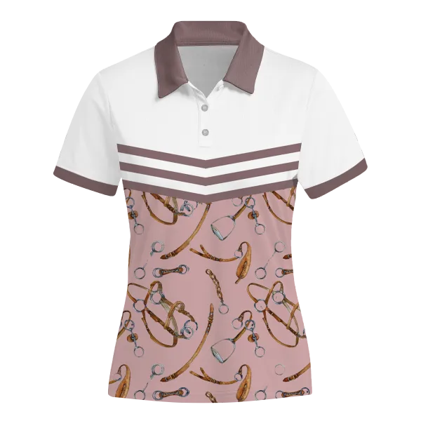 Women's Riding Style Horse Print Casual Short Sleeve POLO Shirt