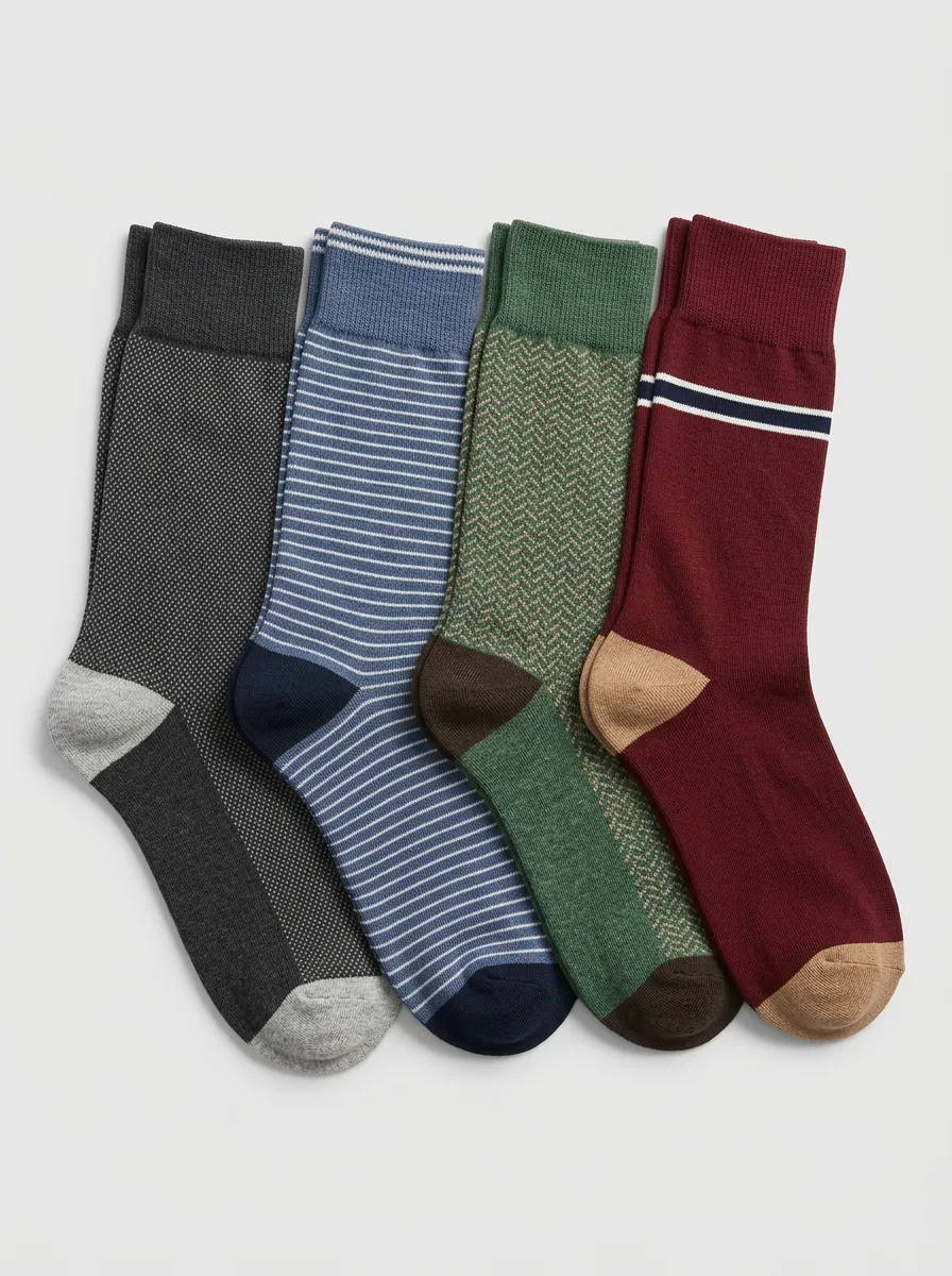 Weekend Striped Dot Pattern Patterned Essential Men's Four Pair Socks