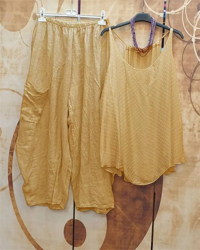 Solid Color Casual Two-piece Slip Suits