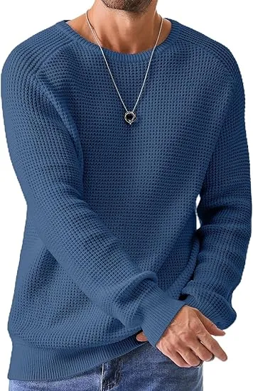 🧶 Men’s Waffle Knit Crewneck Sweater – Effortless Warmth. Everyday Style.