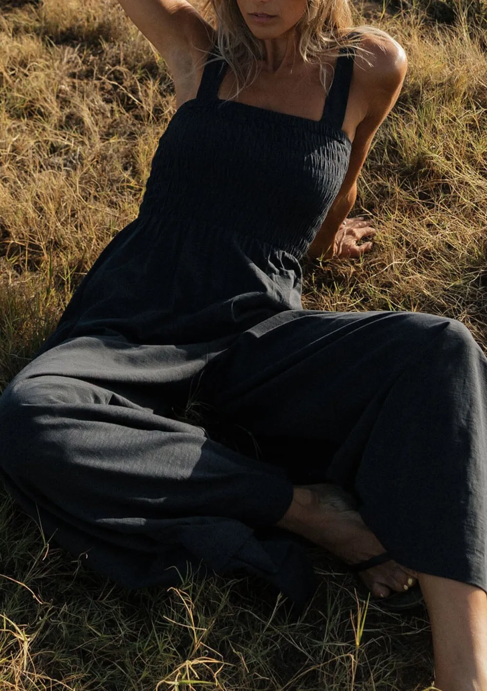 Smocked Wide Leg Jumpsuit