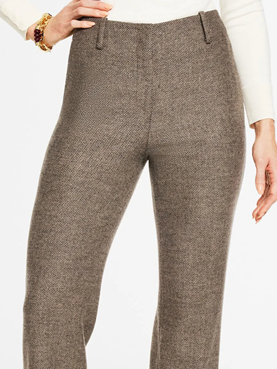 Women'S Herringbone Twill Chino Mid-Rise Straight-Leg Pants