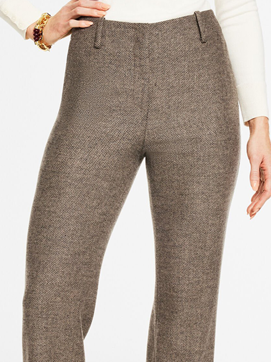 Women'S Herringbone Twill Chino Mid-Rise Straight-Leg Pants