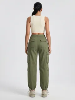 Flexible Embroidered Detail Multi Pocket Style Women's Multi Pocket Cargo Pants