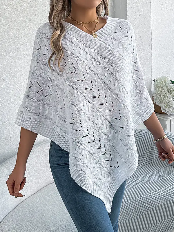 V-Neck Half Sleeve Relaxed Fit Knit Cape