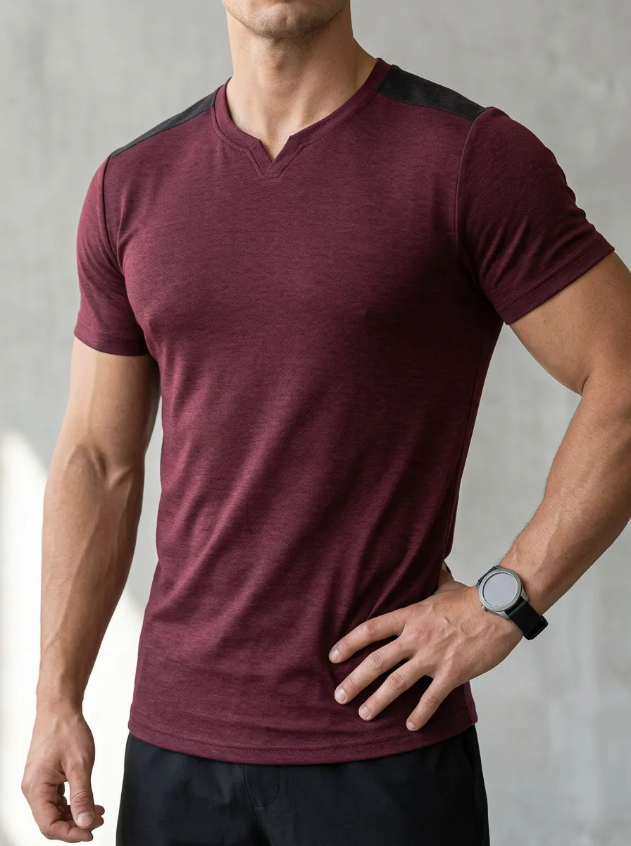 Minimal Contrast Shoulder Style Men's Slim Fit Short Sleeve T-Shirt