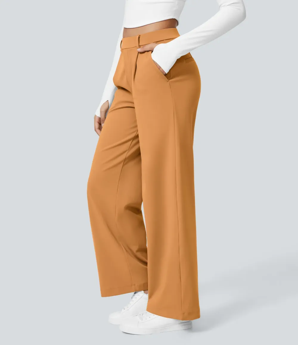 High Waisted Side Pocket Straight Leg Work Pants
