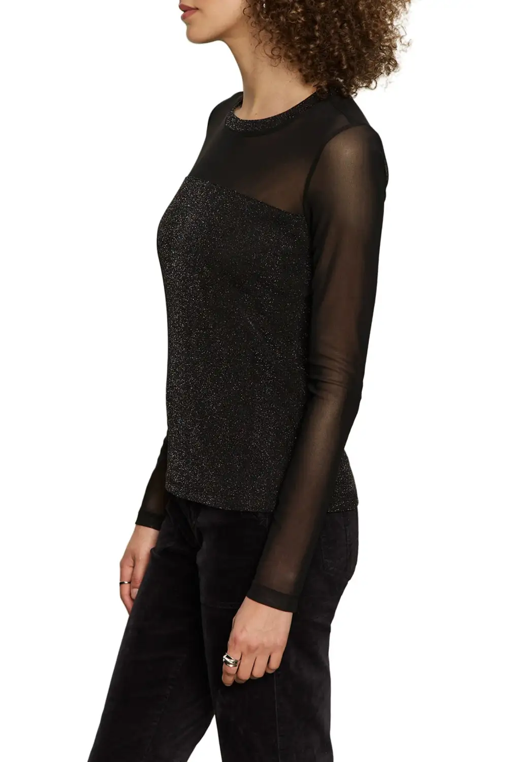 Mesh Sparkle Long Sleeve Fitted Tee