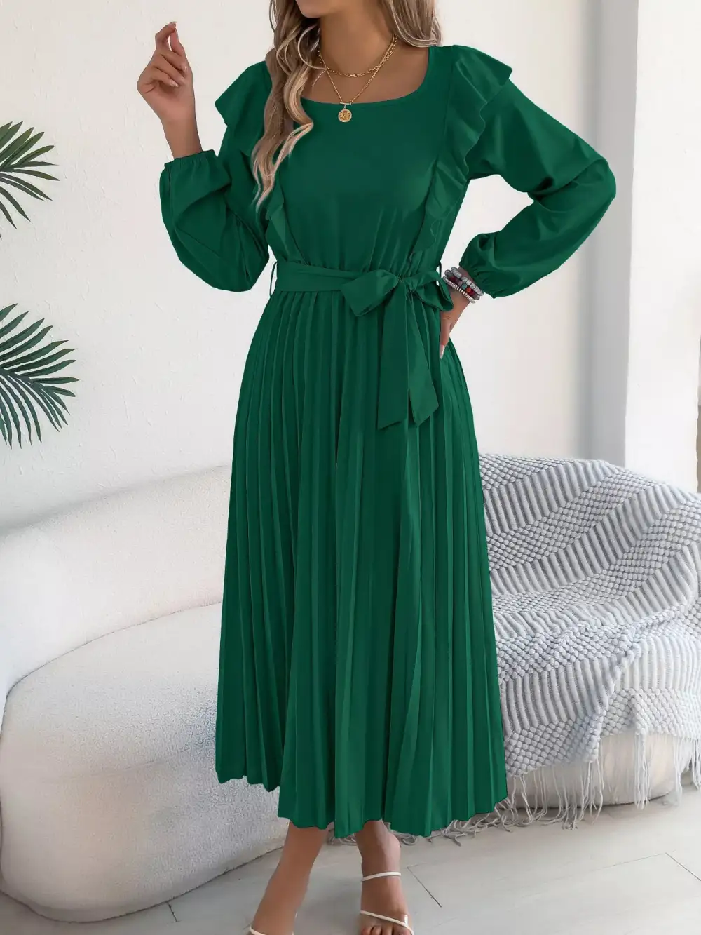 Ruffle Pleated Midi Dress