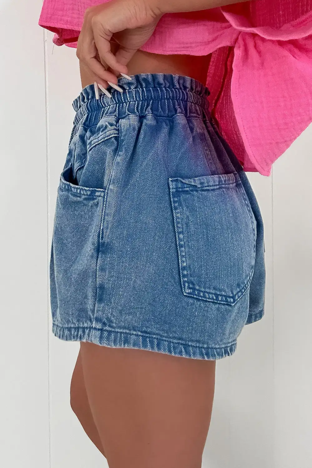 High Waist Drawstring Pocket Denim Shorts