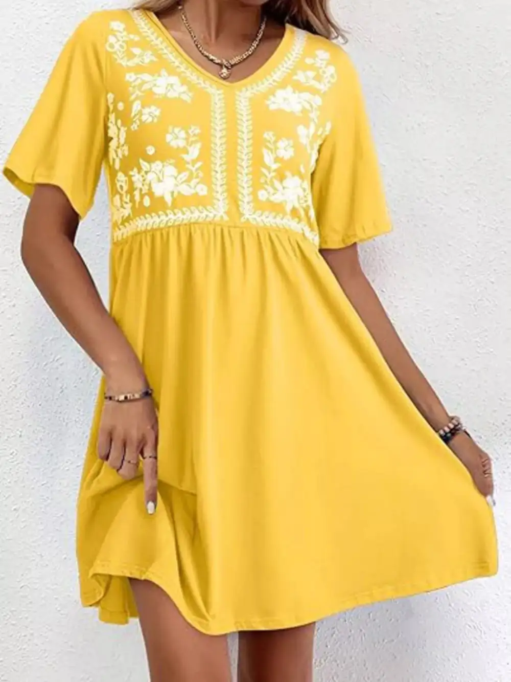 Floral V Neck Mini Dress