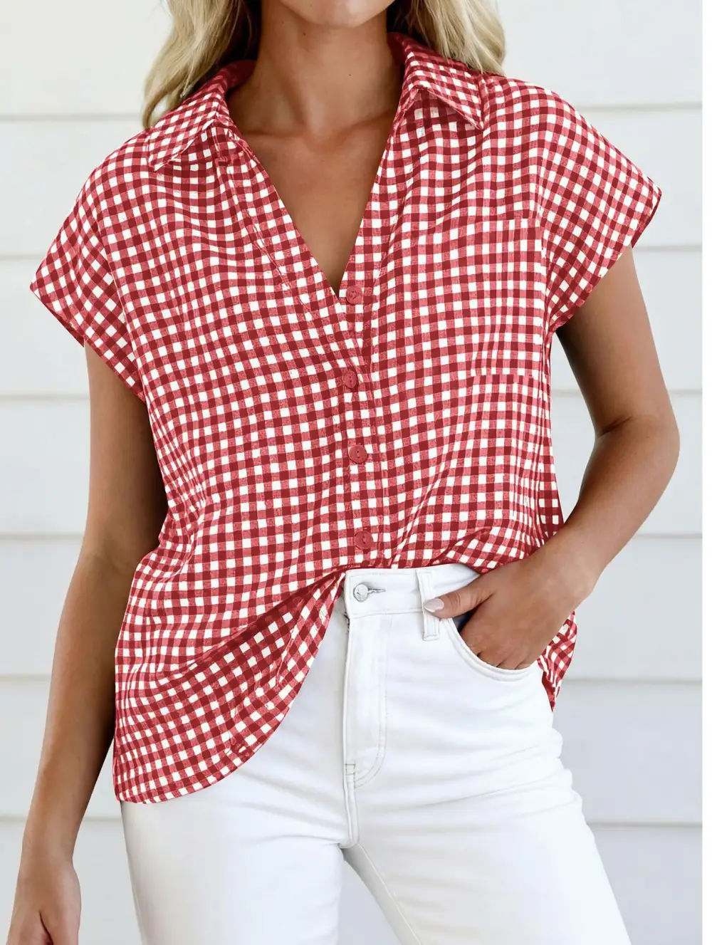 Plaid Button Loose Short Sleeve Shirt