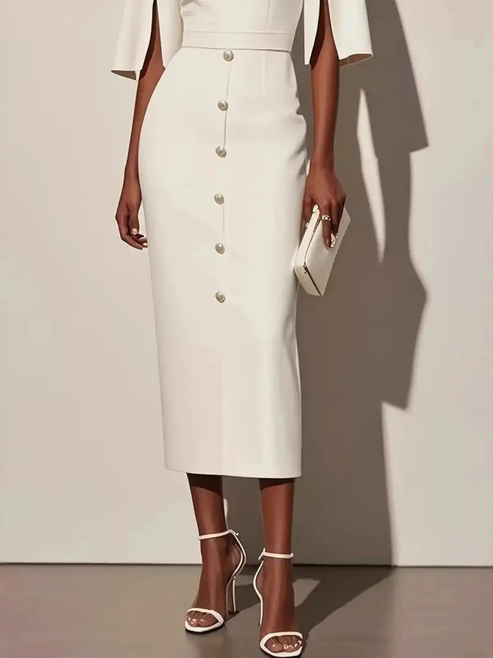Polished Detail Slit Midi Dress