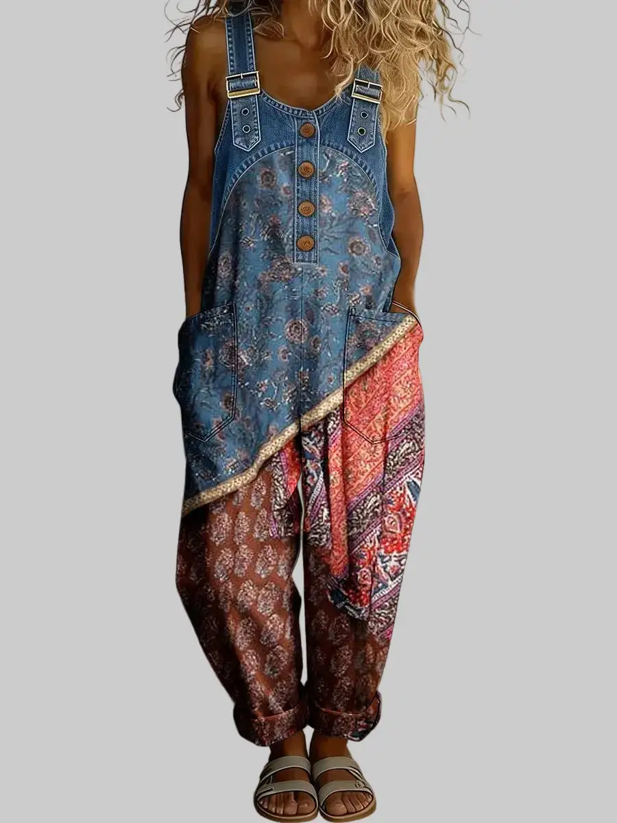 Airy Floral Denim Jumpsuit