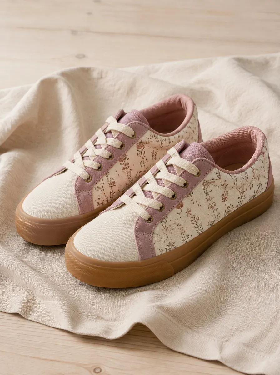 Women's Botanical Floral Print Canvas Sneakers