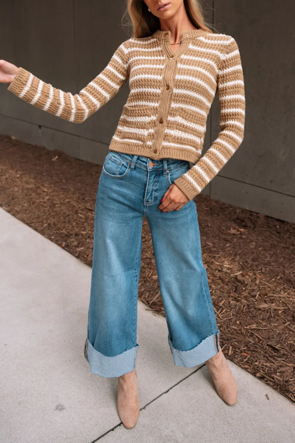 Contrast Color Striped Cardigan